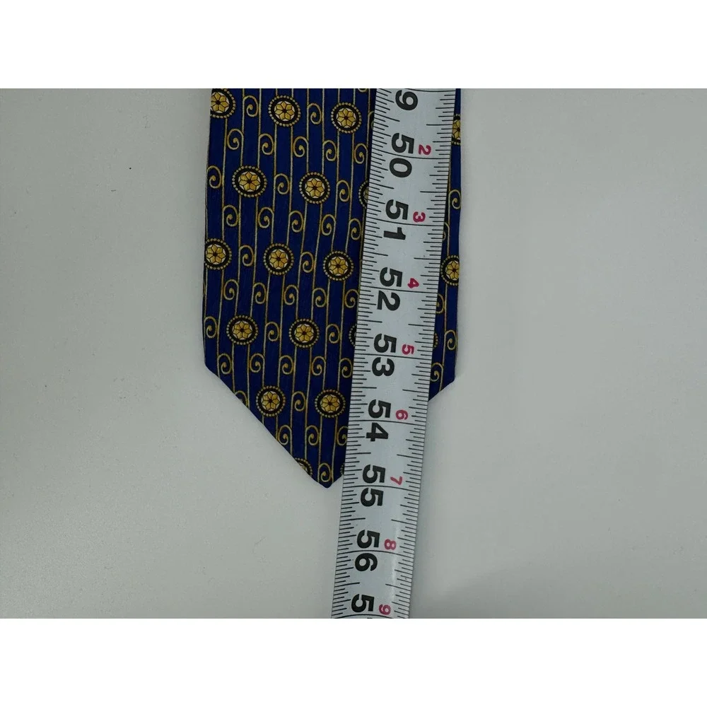 Gianni Versace Silk Tie Mens OS Blue Gold Medallion Geometric‎ Italian Designer